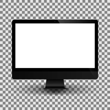 Vektör Monoblok bilgisayar boş beyaz ekran ile. Gerçekçi Pc ekran.