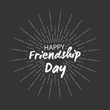Vektör mutlu dostluk günü backgroung yazı ve tebrik kartları tasarımı için yıldız patlaması ile.