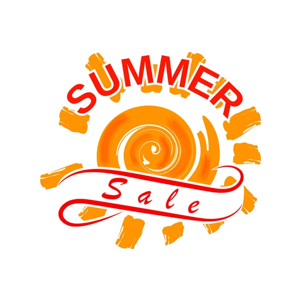 Vektorové letní prodej design s horké slunce a stylizované pásu karet. Šablona pro inzerci Letní výprodej. Izolované na bílém. — Stockový vektor