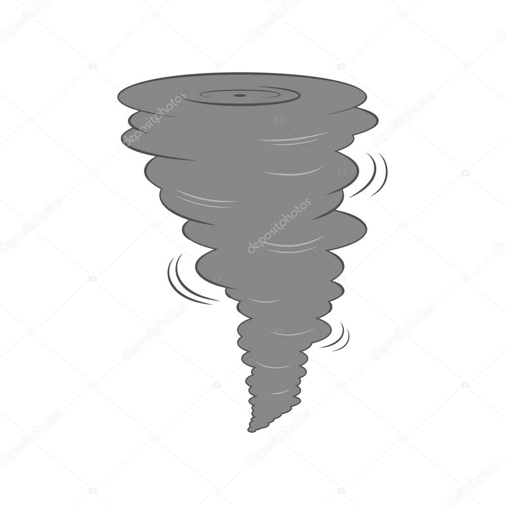 Vector cartoon dark tornado swirl. Isolated on white background.