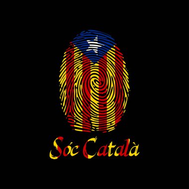 Catalonia bayrak ve Katalan dili Katalanca olduğumu metin ile vektör parmak izi. Şablon t-shirt ve diğer ürünleri baskı almak için.