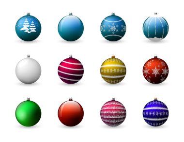 Renkli Noel topları vektör kümesi. Dekorasyon tatil tasarımı için. Beyaz arka plan üzerinde izole.