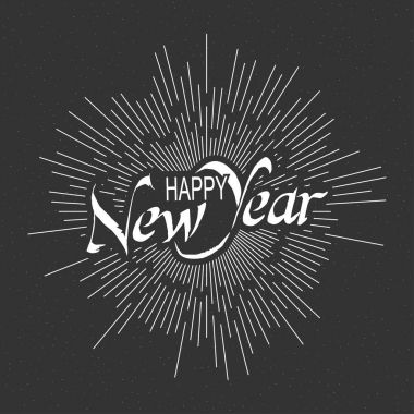 Yazı ve seri çekim ışınları ile mutlu yeni yıl tatili illüstrasyon vektör.