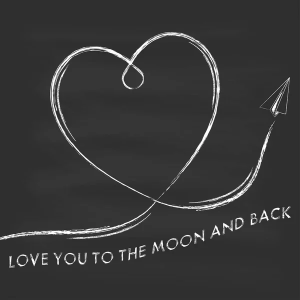 矢量爱你的月亮和背部粉笔刻字文本标志的黑板背景。情人节贺卡模板. — 图库矢量图片