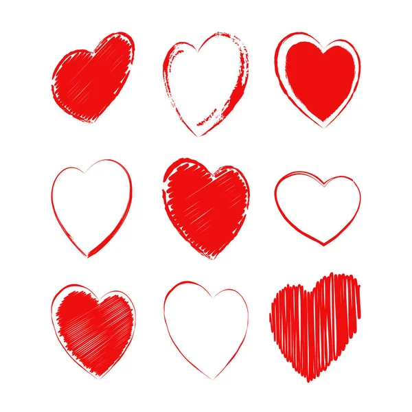 Vektorsatz unterschiedlicher Herzen. Herz für Valentinstag Grußkarte, Hochzeitseinladung. isoliert auf weißem Hintergrund. — Stockvektor