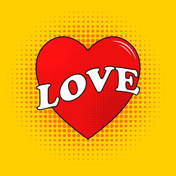 Wektor miłości tekst na Wstążce z sercem w stylu cartoon. Projektowanie dla Walentynki lub zaproszenie na ślub. — Wektor stockowy