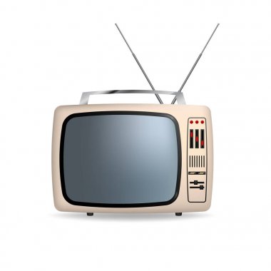 Vektör retro taşınabilir tv ile boş perde. Beyaz arka plan üzerinde izole.