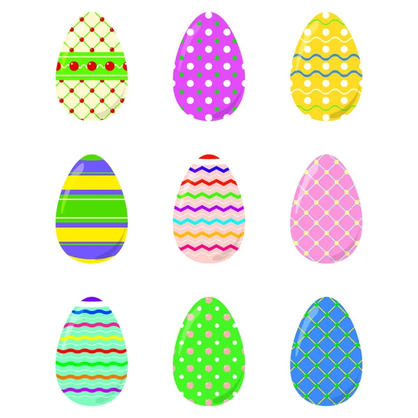 Векторный набор разноцветных пасхальных яиц в плоском стиле. Изолированный на белом фоне . — стоковый вектор