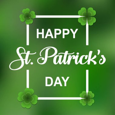 Vektör mutlu Saint Patricks Günü yonca yaprağı arka plan ile yazı tebrik. Eps10.