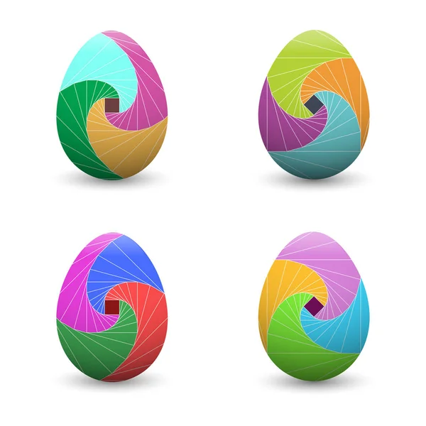 Векторный набор пасхальных яиц с различным геометрическим орнаментом в стиле складывания радужной оболочки. Пасхальное украшение. Изолированный на белом фоне . — стоковый вектор