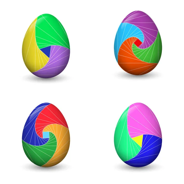 Vector set paaseieren met verschillende geometrische sieraad in iris vouwen stijl. Pasen decoratie. Geïsoleerd op witte achtergrond. — Stockvector