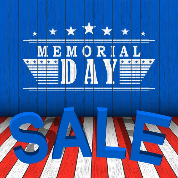 Promo Vector Memorial Day avec étoiles et lettrage sur fond de bois bleu, rouge et blanc. Modèle pour le Jour du Souvenir . — Image vectorielle