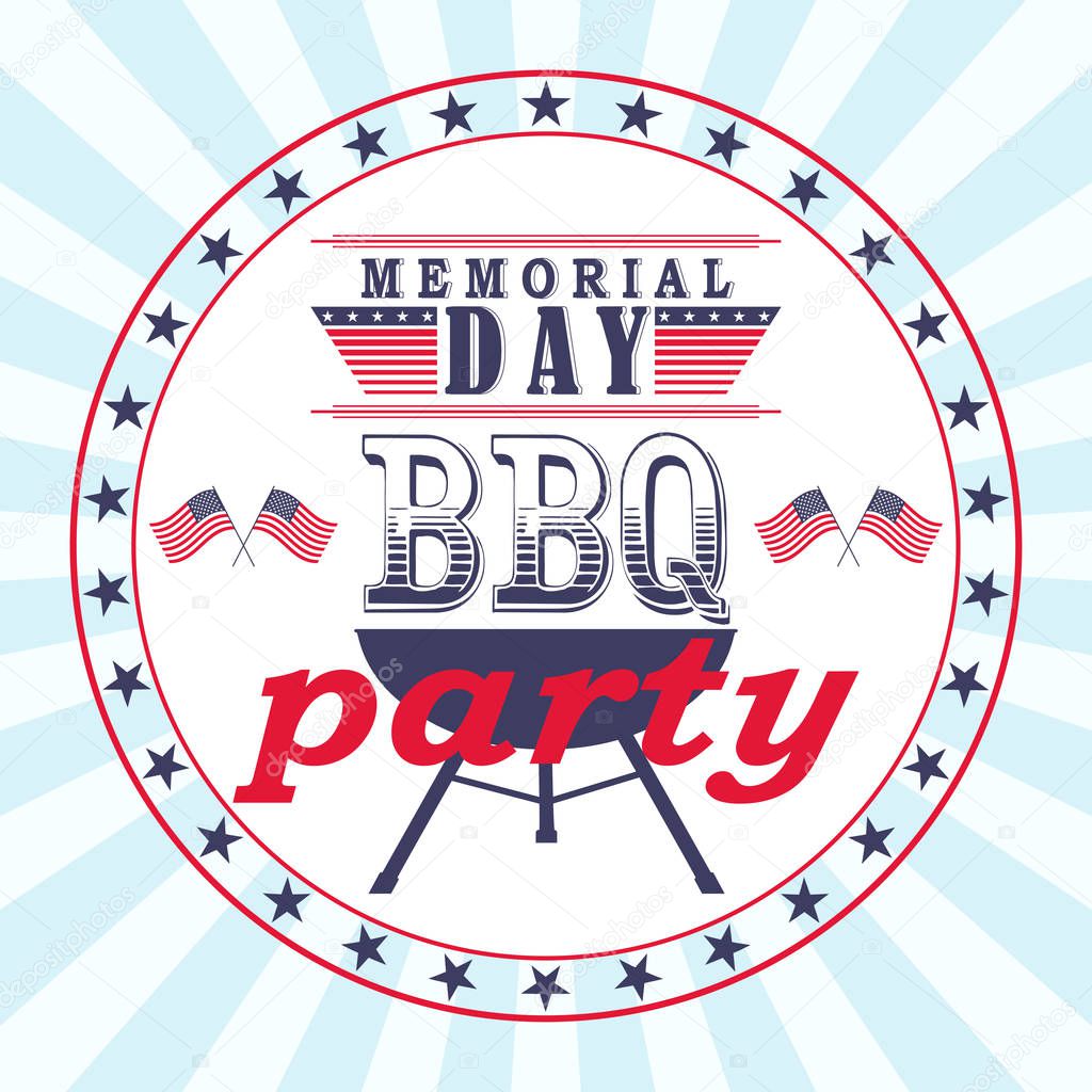 Vector Memorial Day barbecue party flyer, card, invitation template.