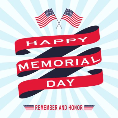 Yıldız, şerit ve yazı ile vektör anma günü arka plan. Anma Günü için şablon.