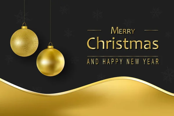 Christmas holiday background with realistic golden glitter balls and greeting text Marry Christmas and Happy New Year. Vector.