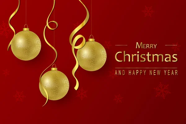 Fondo de vacaciones de Navidad con bolas de brillo dorado realistas y texto de saludo Casarse con Navidad y Feliz Año Nuevo. Vector . — Vector de stock