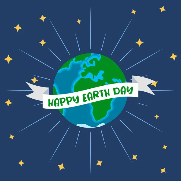 Счастливого Дня Земли с Землей и звездами. Шаблон для оформления Дня Земли. Карикатурный стиль. Вектор . — стоковый вектор