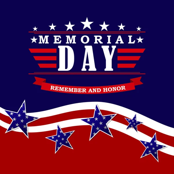Contexto do Memorial Day. Modelo para o banner Memorial Day e design de cartaz. Memorial Day cartão com bandeira dos EUA, estrelas e listras. Vetor . —  Vetores de Stock