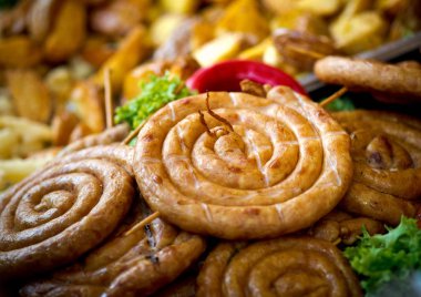 Izgara, Kızarmış sosis ızgara, et yemekleri, seçici odak