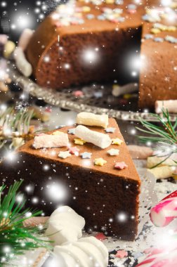 Geleneksel ev yapımı çikolata Noel kek şeker yıldız ve hatmi, Yılbaşı Dekorasyonu