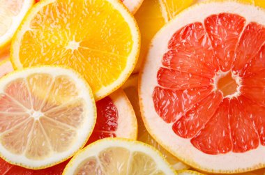 Narenciye meyve dilim limon, portakal, greyfurt arka planı için.