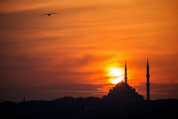 Gün batımı ve iki minare Camii siluet