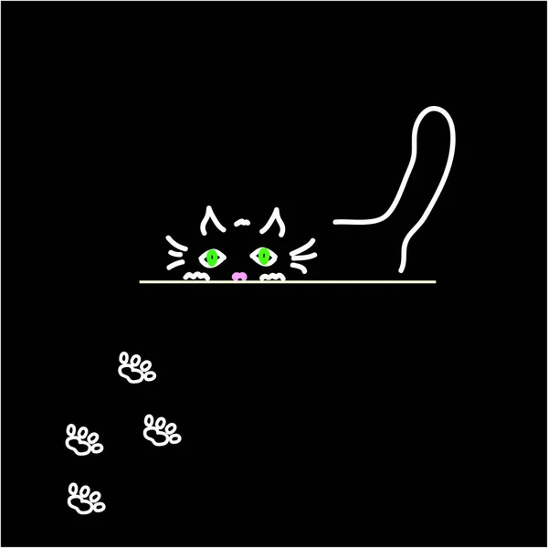 Illustration of a white contour of a cat on a black background — Stock Vector