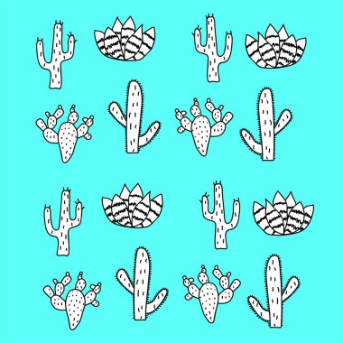 Kaktüsler kümesi. Yaratıcı bebek kaktüs doku