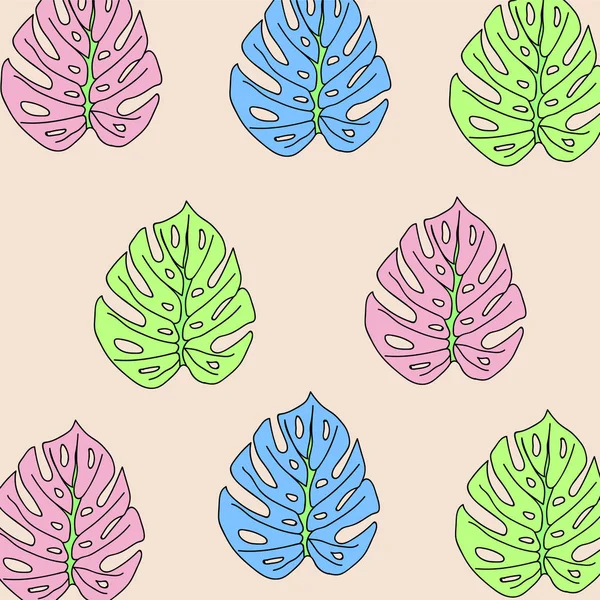 Μοτίβο από πολύχρωμα φύλλα τροπικό σχέδιο τέρατα — Διανυσματικό Αρχείο