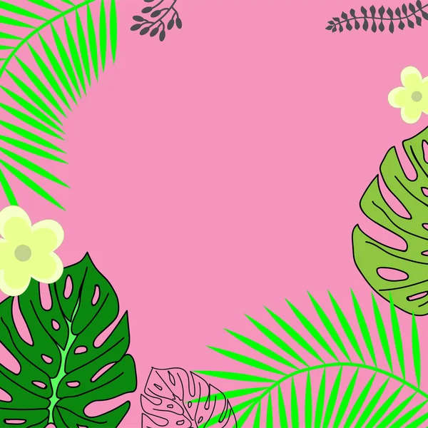 Set di silhouette di foglie di palma isolate sullo sfondo rosa . — Vettoriale Stock