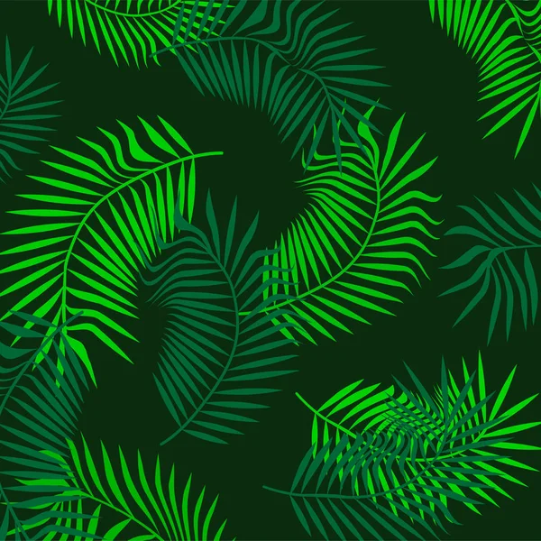 Conjunto de siluetas de hojas de palma aisladas sobre un fondo verde — Vector de stock