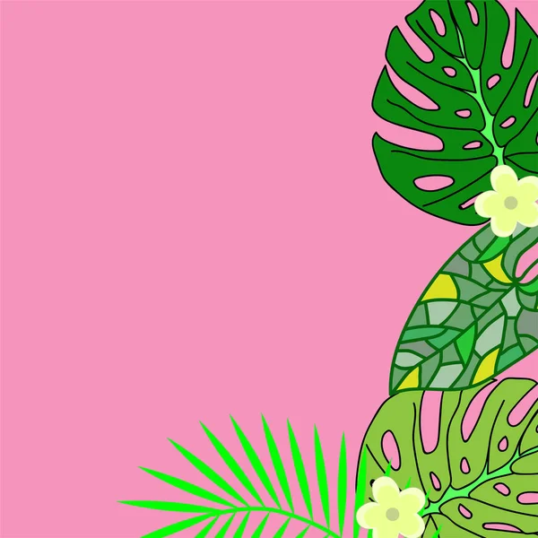 Set di silhouette di foglie di palma isolate sullo sfondo rosa . — Vettoriale Stock