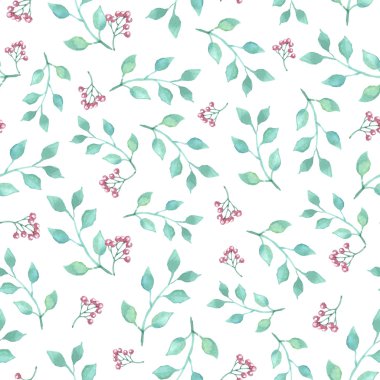 Vektör suluboya yaprakları ve dalları ile seamless modeli.