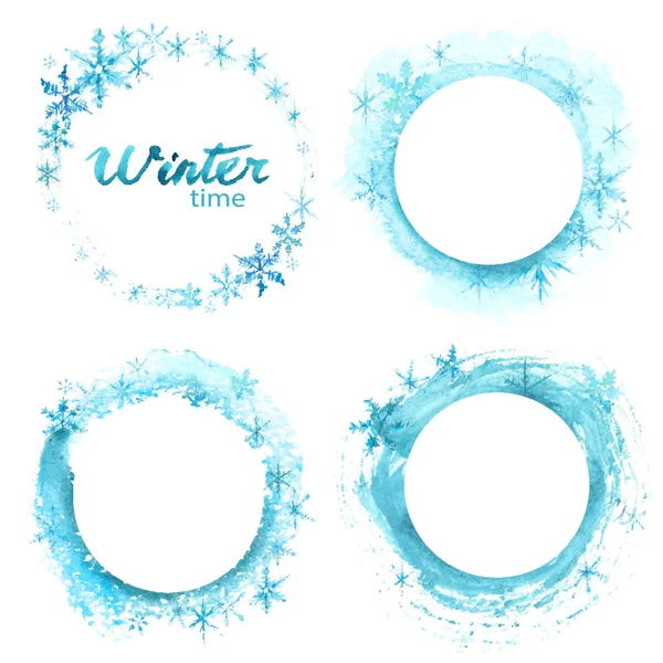 Offerta speciale invernale vettoriale su sfondo bianco. Set di macchie blu acquerello disegnato a mano . — Vettoriale Stock