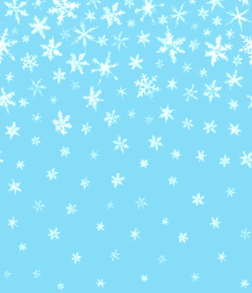 Sfondo invernale di fiocchi di neve acquerello isolato su blu . — Foto Stock