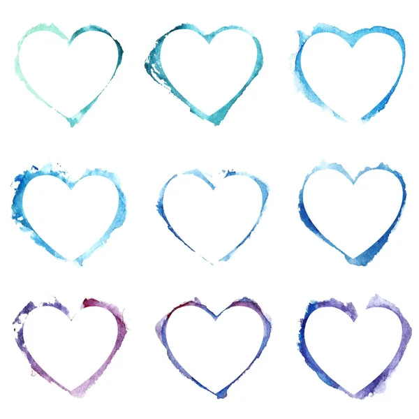 Vector Seamless pattern with blue watercolor hearts. — Stock Vector