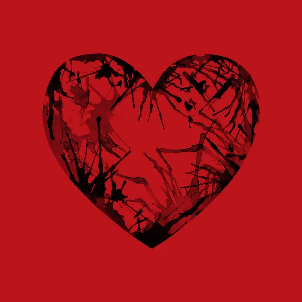 Vektor akvarel srdce na červeném pozadí. — Stockový vektor