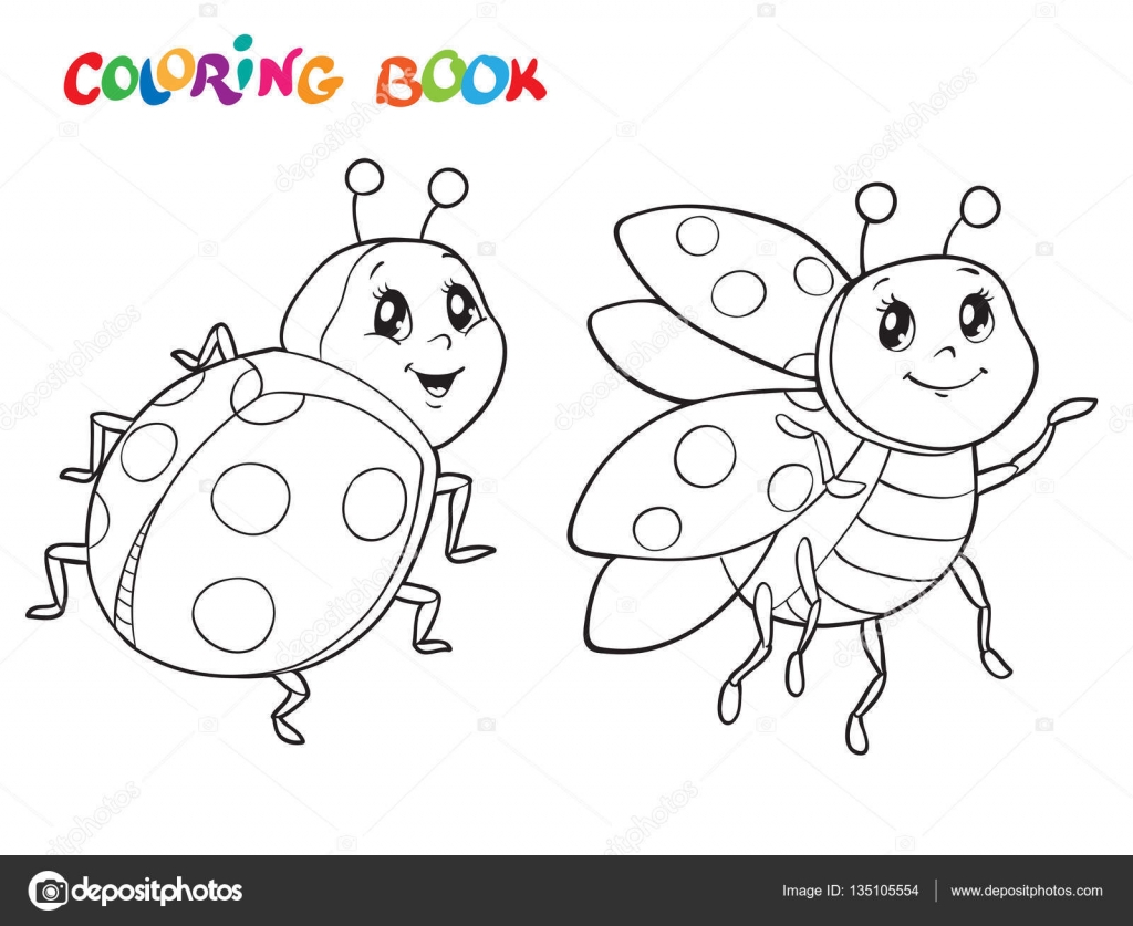 Libro da colorare con coccinella Illustrazione di vettore Isolato su bianco — Vettoriale Stock