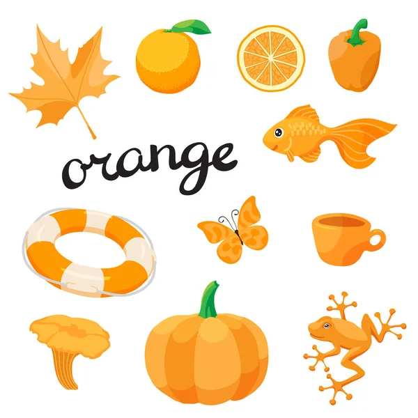 Orange. lernen Sie die Farbe. Bildung. Abbildung der Primärfarben. — Stockvektor