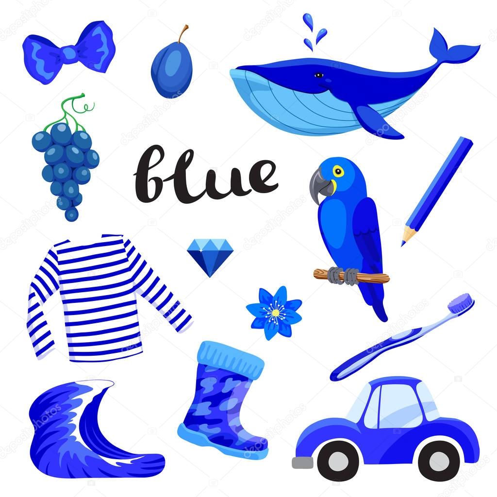 Blue or Indigo. Learn the color. Education set. Illustration of primary colors.