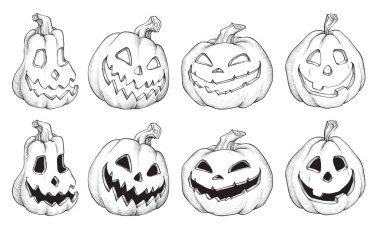 Vektör çizim siyah ve beyaz Halloween kabaklar.