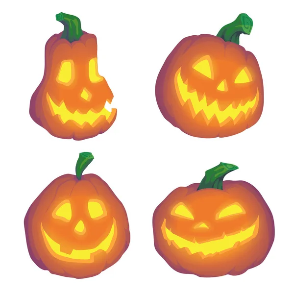 Halloween zucca oggetti jack o lanterna realistico vettore impostare sfondo — Vettoriale Stock