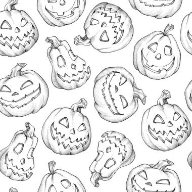 Cadılar Bayramı vektör desen. Komik kabaklar. Beyaz artalan üzerinde tatil için dekorasyon