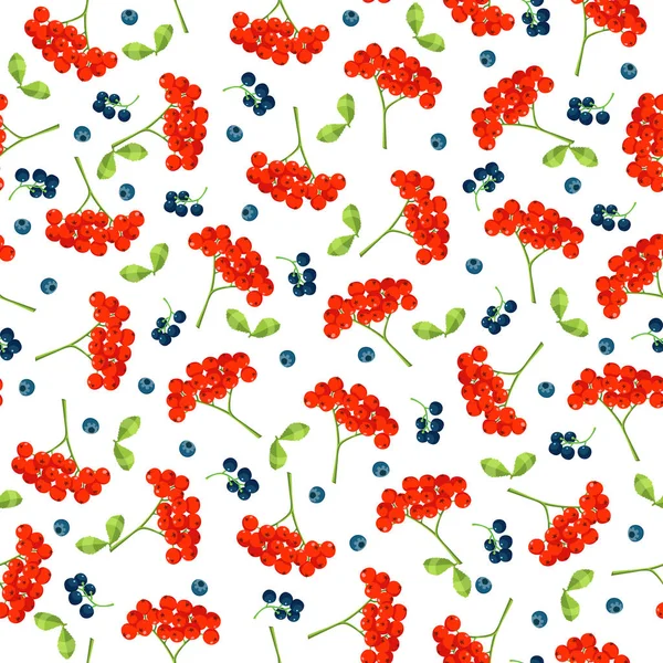 Naadloze vector herfst patroon met rode en marine blauwe bessen en bladeren. Elegante, naadloze bloemmotief. — Stockvector