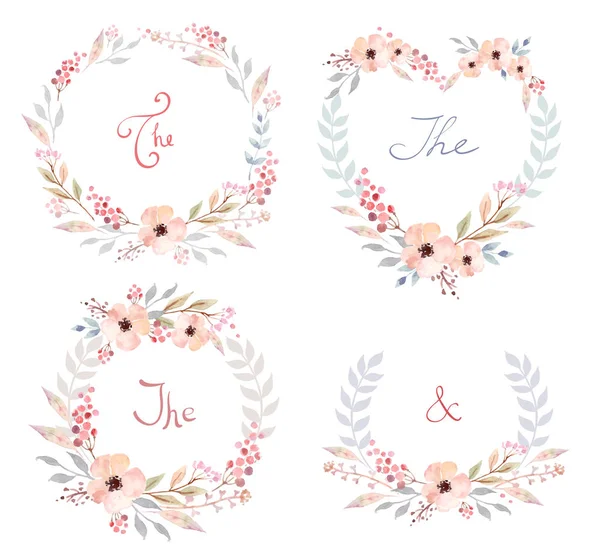 Vector Set of cute retro flowers arranged un a shape of the wreath perfect for wedding invitations and birthday cards — Stock Vector