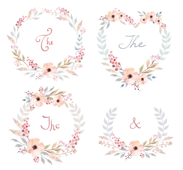 Vector Conjunto de flores retro lindo arreglado un una forma de la corona perfecta para invitaciones de boda y tarjetas de cumpleaños — Archivo Imágenes Vectoriales