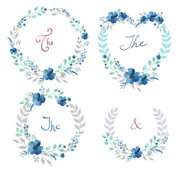 Ensemble vectoriel de jolies fleurs rétro disposées sur une forme de couronne parfaite pour les invitations de mariage et les cartes d'anniversaire — Image vectorielle