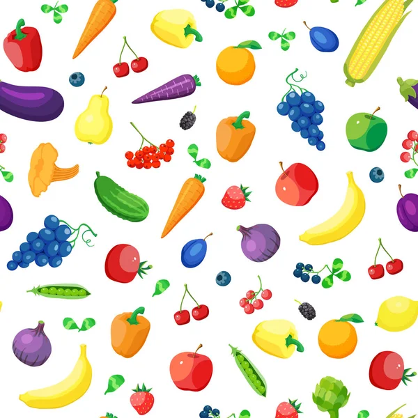 食品无缝模式。在白色背景上的矢量水果和蔬菜. — 图库矢量图片