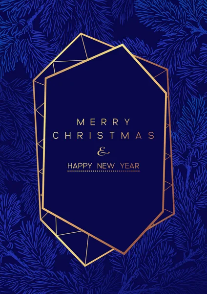 Poster di Natale con rami di pino su sfondo blu scuro. Illustrazione nuovo anno . — Vettoriale Stock