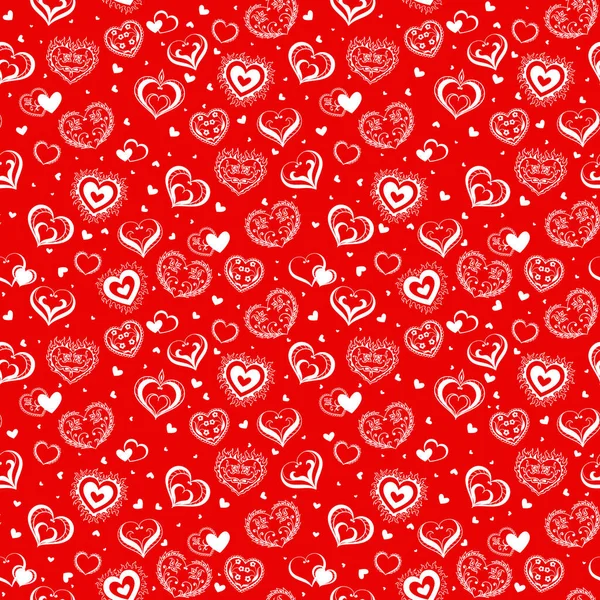 Patrón romántico sin costuras con bonitos corazones dibujados a mano con flores y hojas. Diseño del patrón para el día de San Valentín . — Vector de stock